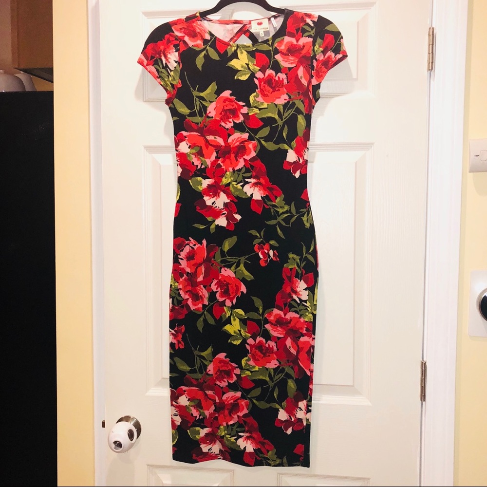 Marshalls Floral Midi Dress Black and Red